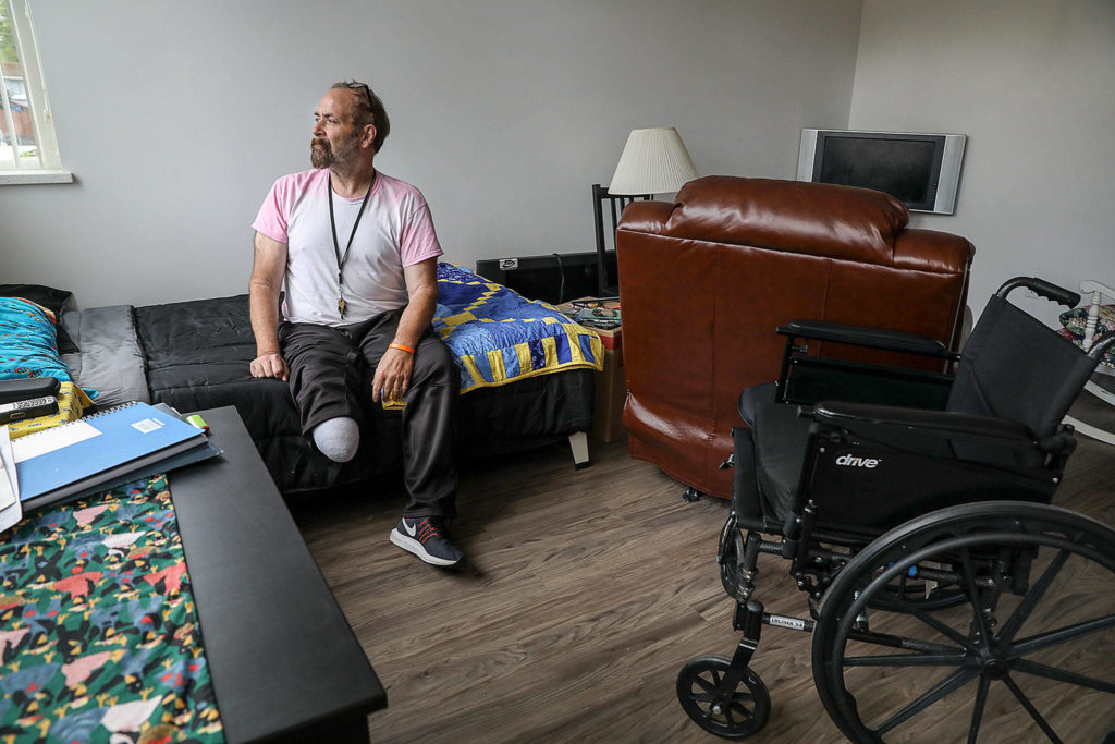 Vern Van Winkle was one of the first residents of Clare’s Place, a supportive housing building which opened in July. (Lizz Giordano / The Herald)