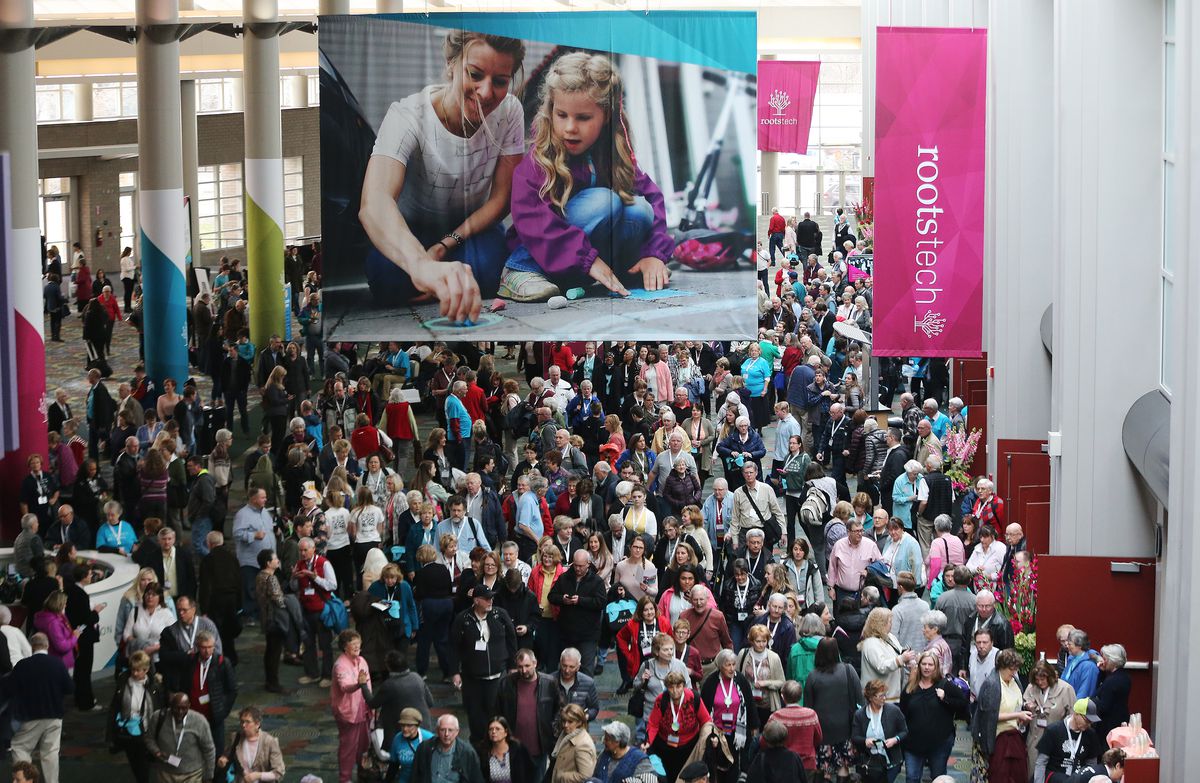 Attendees walk through RootsTech in Salt Lake City on Saturday, March 3, 2018.