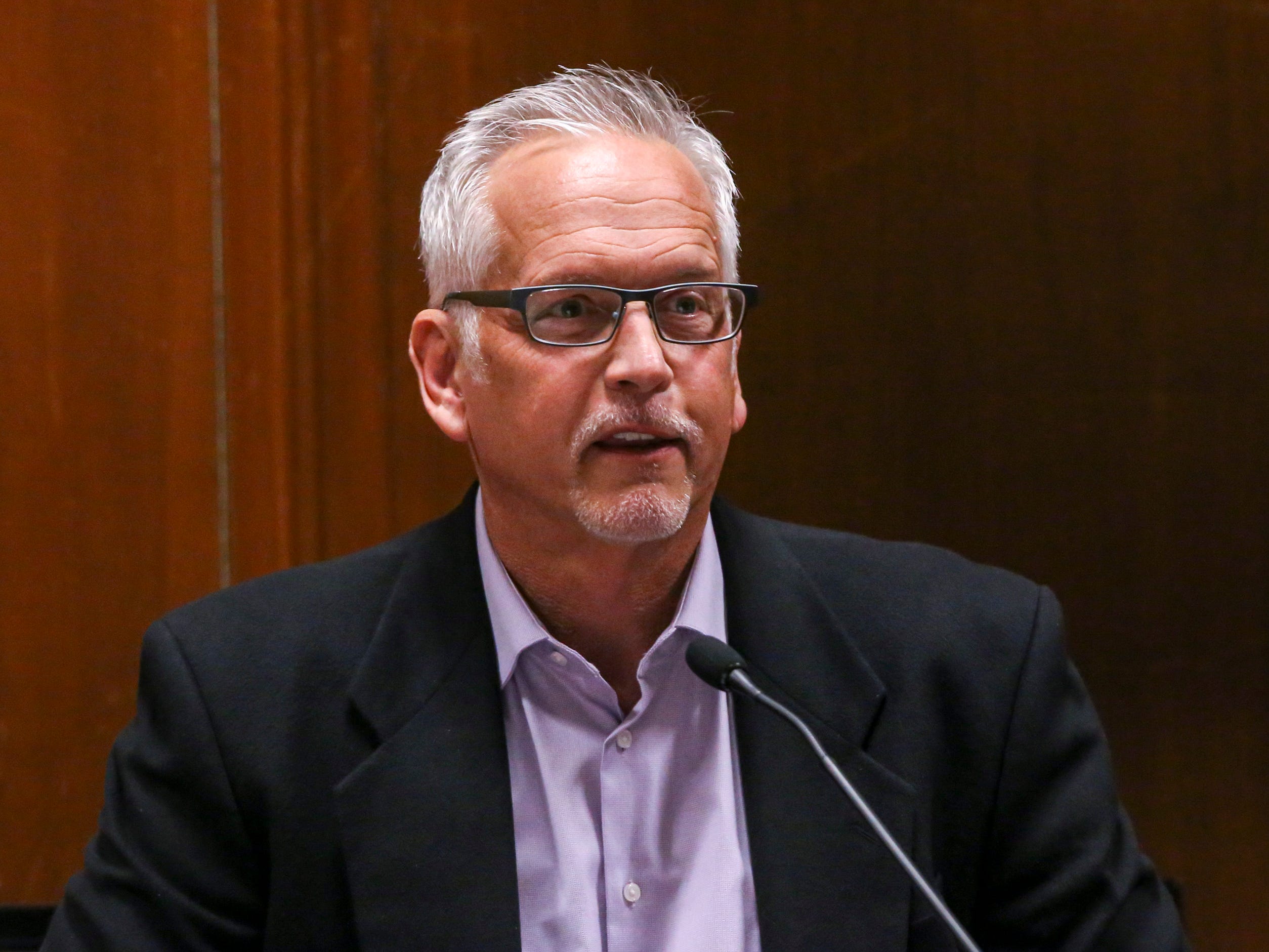 Jeffrey White, of Toddville, testifies during Jerry Burns' trial at the Scott County Courthouse in Davenport on Wednesday, Feb. 12, 2020. White attended Kennedy High School with Michelle Martinko, and was at the choir banquet the evening she was killed.