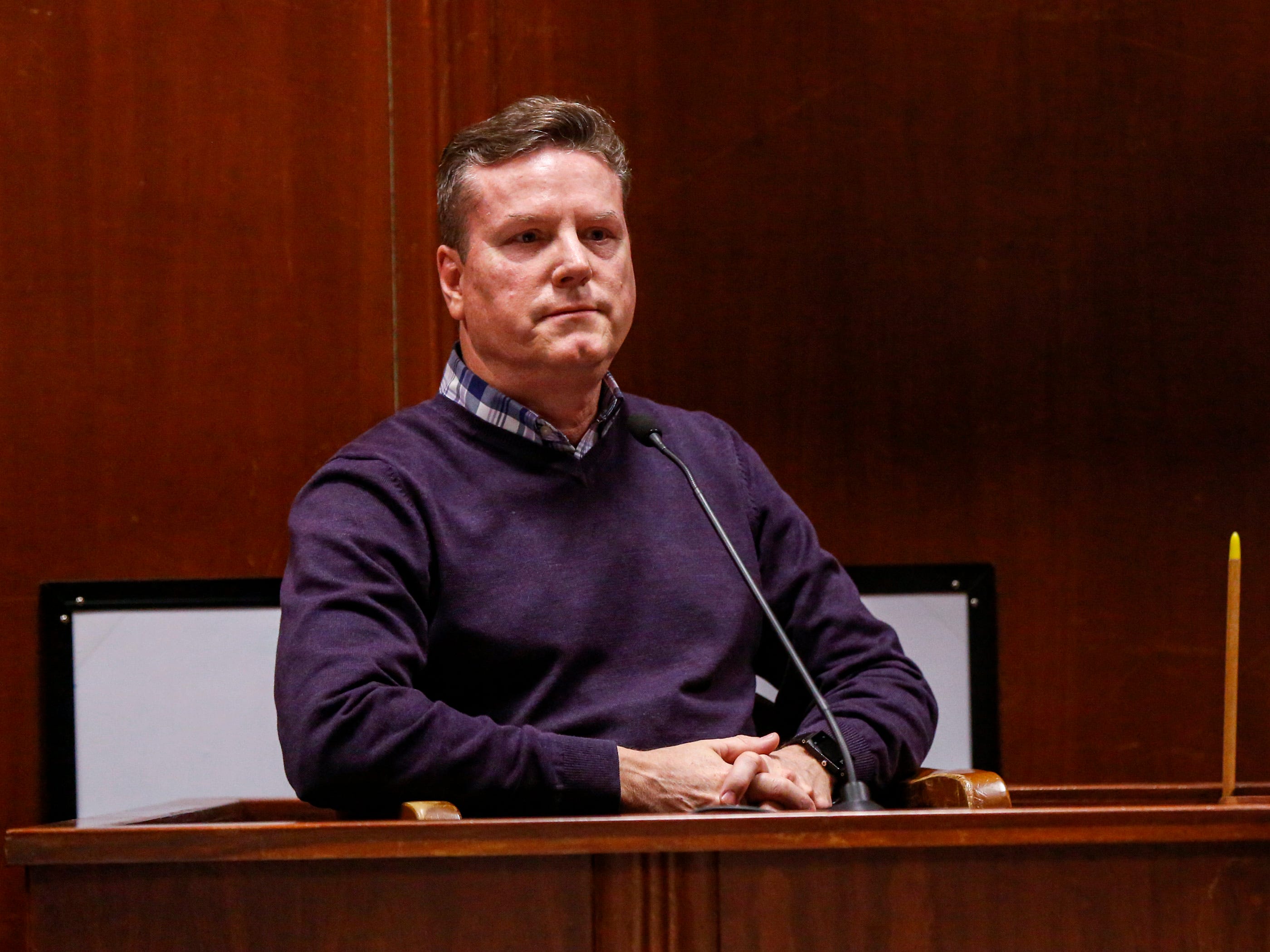 Martin Miller of Jefferson testifies during trial at the Scott County Courthouse in Davenport on Wednesday, Feb. 12, 2020. Miller went to Kennedy High School with Michelle Martinko. Miller was at the choir banquet with Martinko the night she was killed, and also ran into at the Westdale Mall that evening.