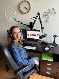 woman podcasting