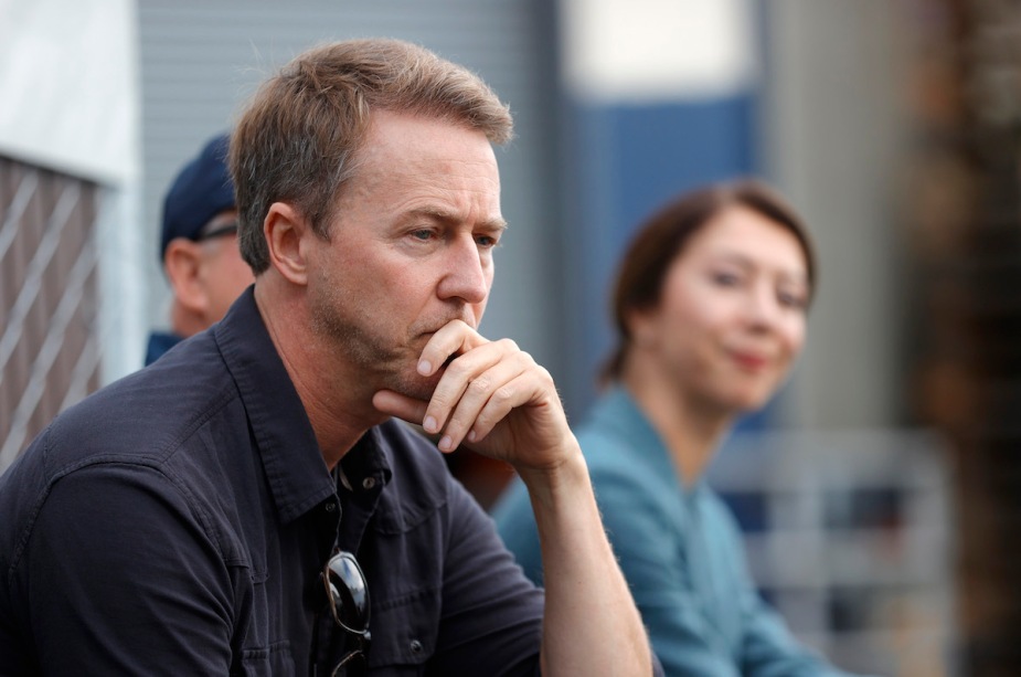Actor Edward Norton looks on during a news conference at Anchor Steam Brewing in San Francisco